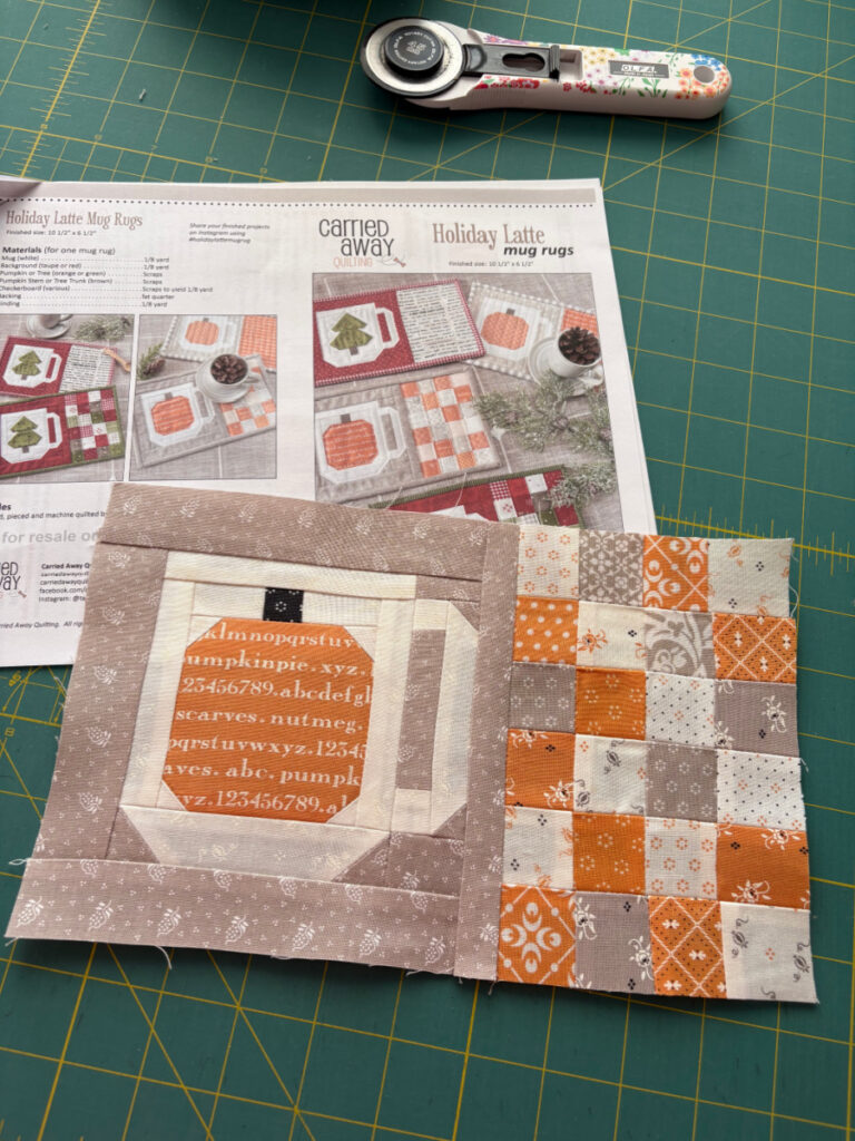 Carried Away mug rug pattern and partially finished project